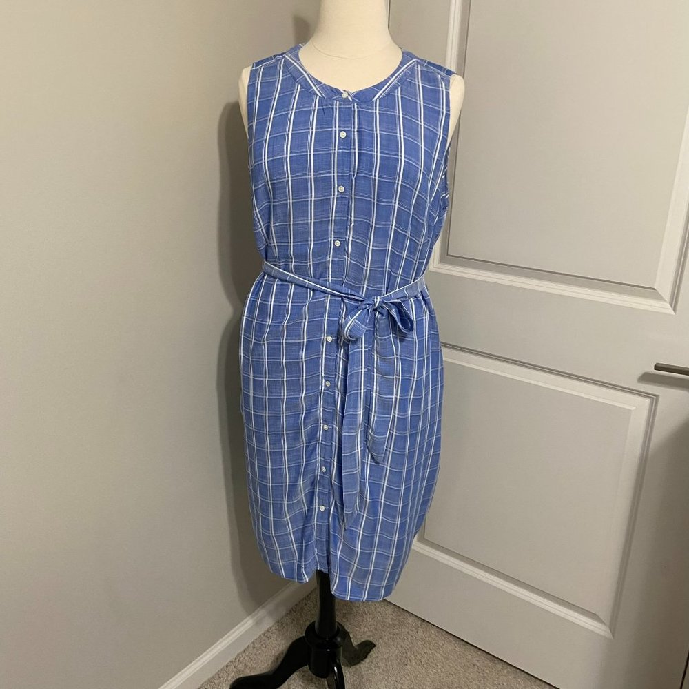LOFT Plus Blue & White Belted Shirt Dress